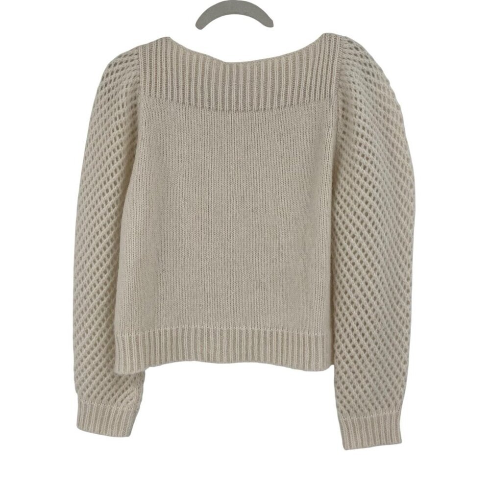 LoveShackFancy Size Small Rosie Alpaca Pointelle Knit Pullover Snow Cream Ivory